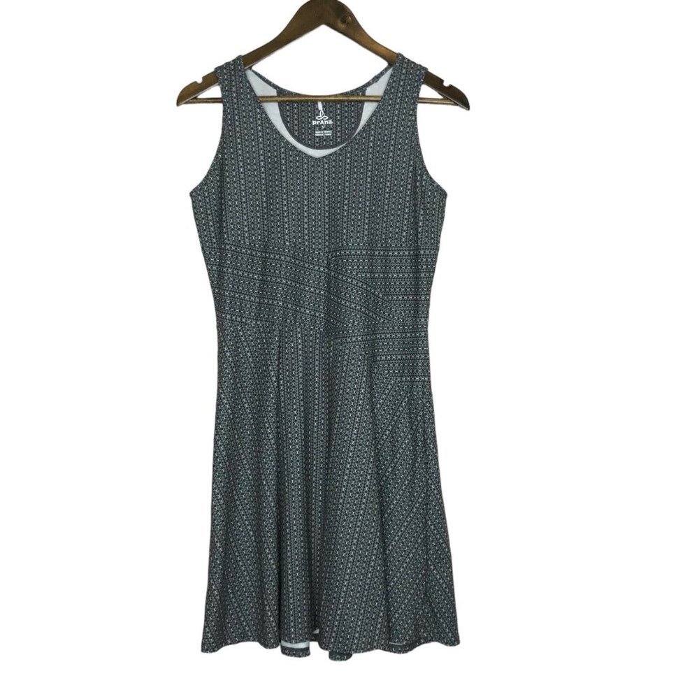 Prana Amelia Black and Grey Athletic Tank Dress Size Small Geometric Stretch